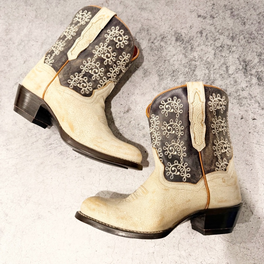 Dan Post Cowboy Boots Blue Leather Embroidered Size 6 * - Picture 2 of 6